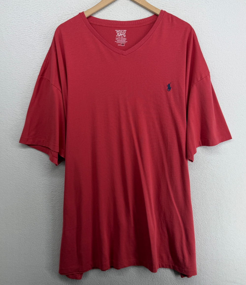 POLO RALPH LAUREN Shirt Mens 3XB Pony V-Neck Basic Tee Jersey Cotton Red